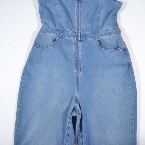 NEW FREE PEOPLE 2ND AVE CRVY DENIM ONE PIECE JUMPSUIT, SZ 14 - Picture 7 of 11